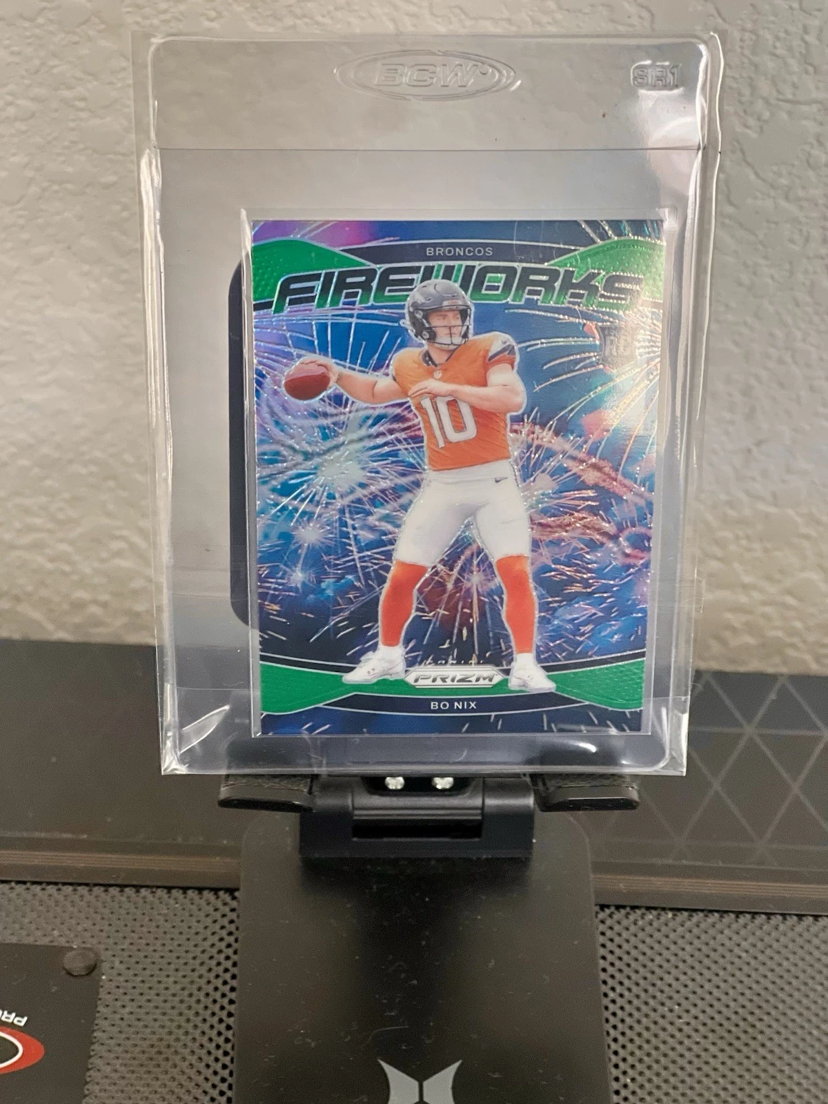Bo Nix 2024 Panini Prizm Fireworks Green Prizm #23 Denver Broncos