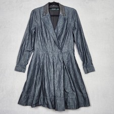 LAUREN RALPH LAUREN Dress Womens 12 Blue Denim Long Sleeve Pleated Collar Midi