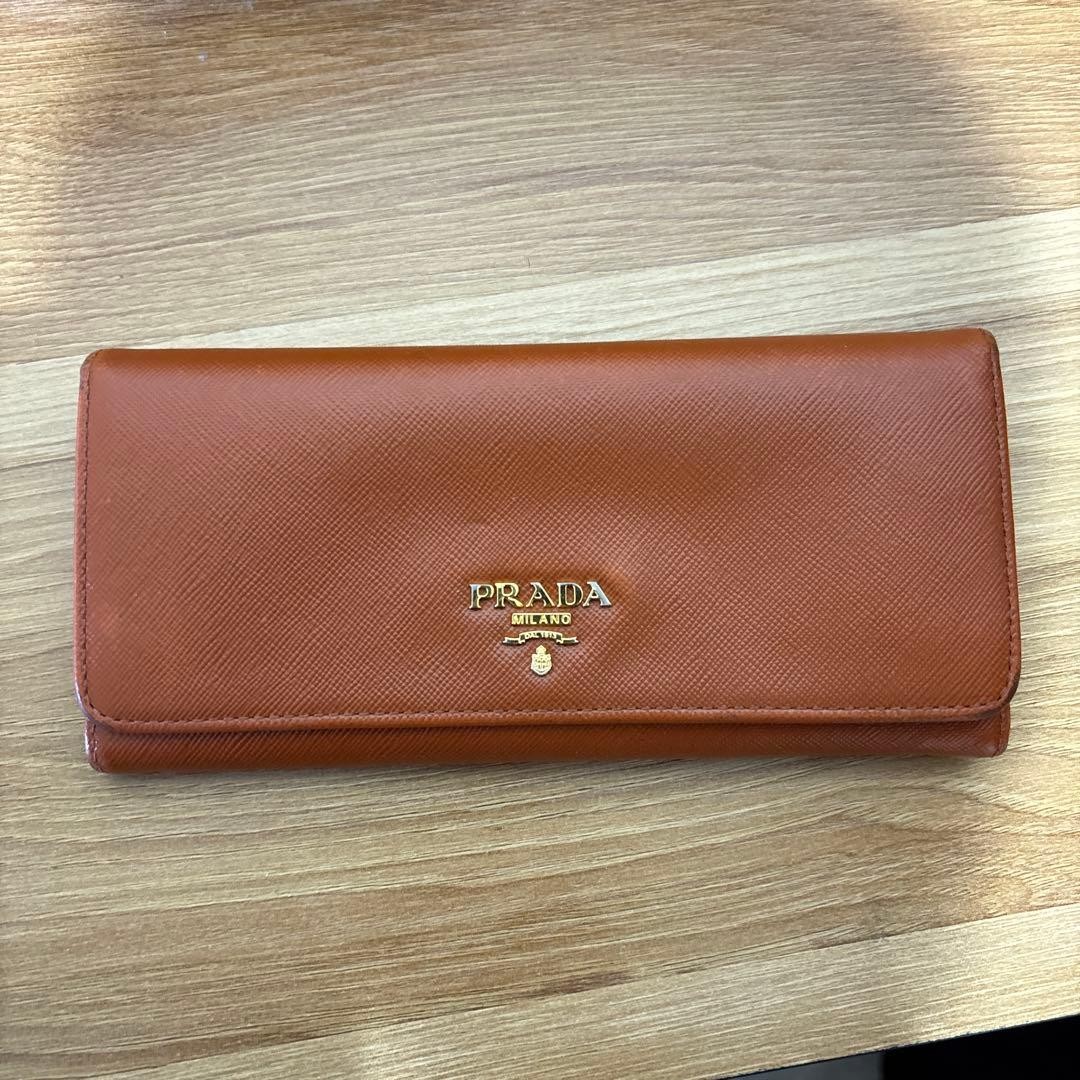 PRADA 1M1132 Saffiano Leather Long Wallet RAME Orange 19x9cm With Box Guarantee