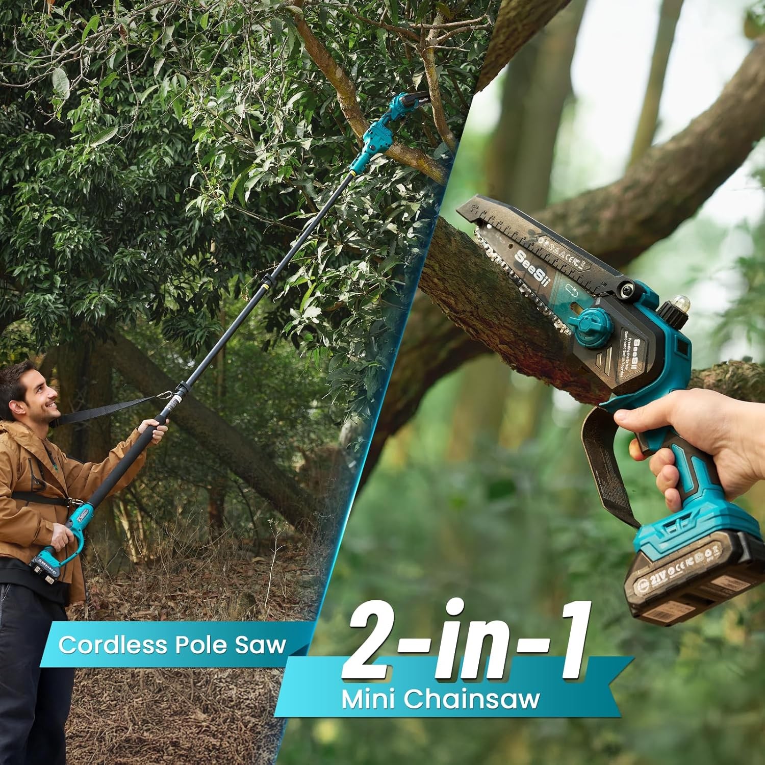 Cordless Pole Saw Trimming Pruning 16ft Reach 6" mini Chainsaw Cutter 2xBattery