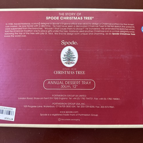 Spode Christmas Tree 2012 Annual Dessert Tray Red Ribbon Partridge Pears Trim - Picture 5 of 5