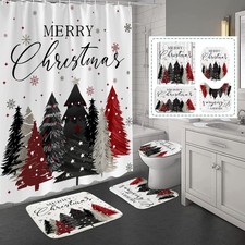 4Pcs Merry Christmas Shower Curtain Set Xmas Tree Snowflake Shower Curtain fo...
