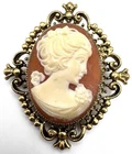 Vintage Avon Gold Tone Cameo Perfume Locket Brooch Pin Resin Costume Jewelry