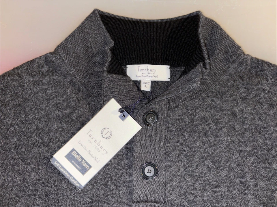 Suéter Turnbury Nuevo con Etiquetas L $90 Gris L Lana Merino Cuello 3 Botones Foto 2 de 4