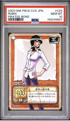 Pop 1 PSA 10 2003 BANDAI ONE PIECE CCG JAPANESE PIRATES' BOND C23 ROBIN