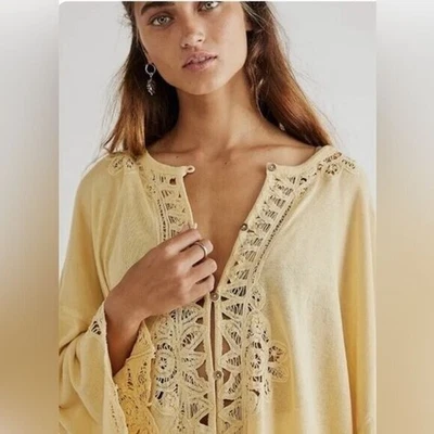 Neuf Free People Surdimensionné Tunique Haut Crochet Insert Dentelle Petit Clair - Photo 1/4