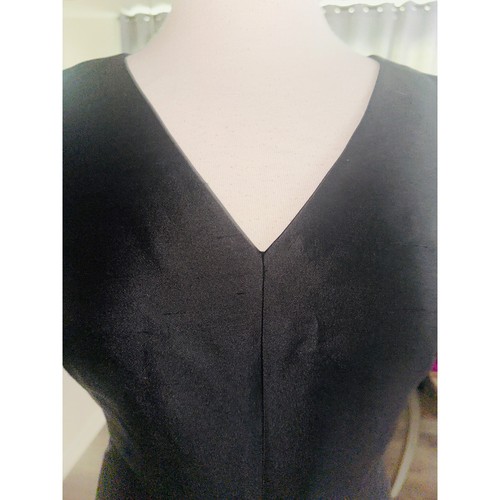 A6 Talbots Black Sheath Dress V-Neck Career Silk Wool Cocktail Party Size 4 - Picture 4 of 6