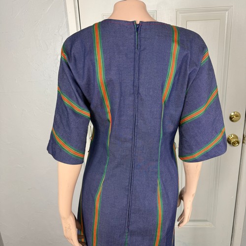 Vintage 60s 70s Alice California Women's Dress Hippie Stripe Maxi Pocket C3-26 - Picture 5 of 7
