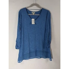 Style & Co V-Neck Chiffon-Hem Top Riviera S 3/4 Sleeves Trendy Stylish Stunning