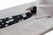 Kids Boys Black White Patterned Elastic Neck Tie - Robot