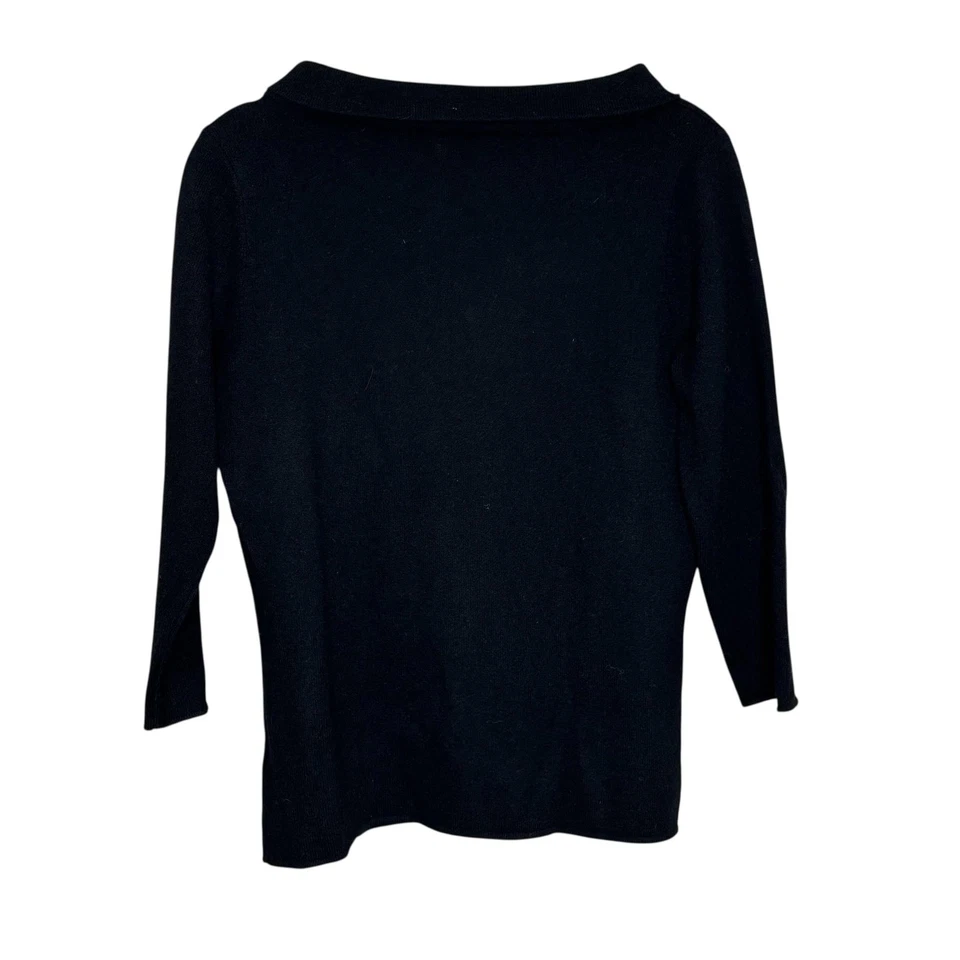 Suéter One Girl Who Cashmere para mujer pequeño negro cuello barco manga 3/4 pulóver Foto 2 de 4