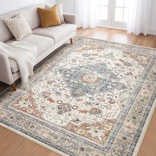 5x7 Area Rugs Living Room: Washable Boho Large Neutral Vintage Soft Rug Stain...