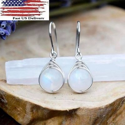 925 Silver Plated Drop Earrings Women Jewelry Moonstone Garnet Lab-created A22