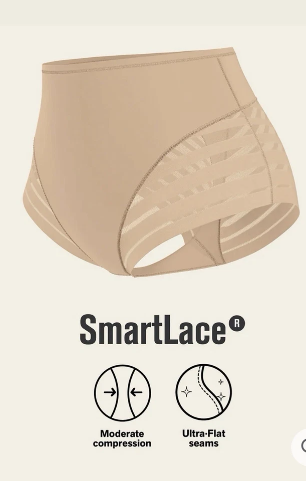 NUEVO Panty Leonisa Mujer Encaje Rayas Indetectable Clásico Modelador Marrón Talla M Foto 3 de 4