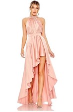 NEW Mac Duggal High Neck Satin High-Low Gown in Rose 14 W/tags 49664