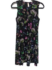 Tommy Hilfiger Black Floral A-Line Dress Size 4 Sleeveless Keyhole