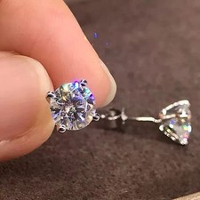 Round Cut Lab Created Diamond Stud Earrings Silver 14K White Gold Over 1 Ct