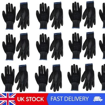 12,24 PAAR SCHWARZE NYLON PU-ÜBERZOGENE ARBEITSHANDSCHUHE FÜR GARTENARBEIT Baustelle &