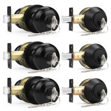 3 Pack Entry Knob Deadbolt Set, Black, Keyed Alike, Single Cylinder