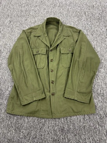 Vtg Military Shirt Men Large Sateen Green OG-107 Utility Type 1 Vietnam War 1960