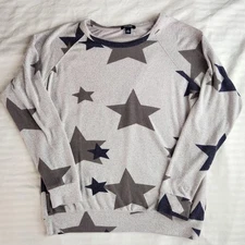 Size S BUFFALO DAVID BITTON Gray w/ Blue Stars Pullover Top Long Sleeve