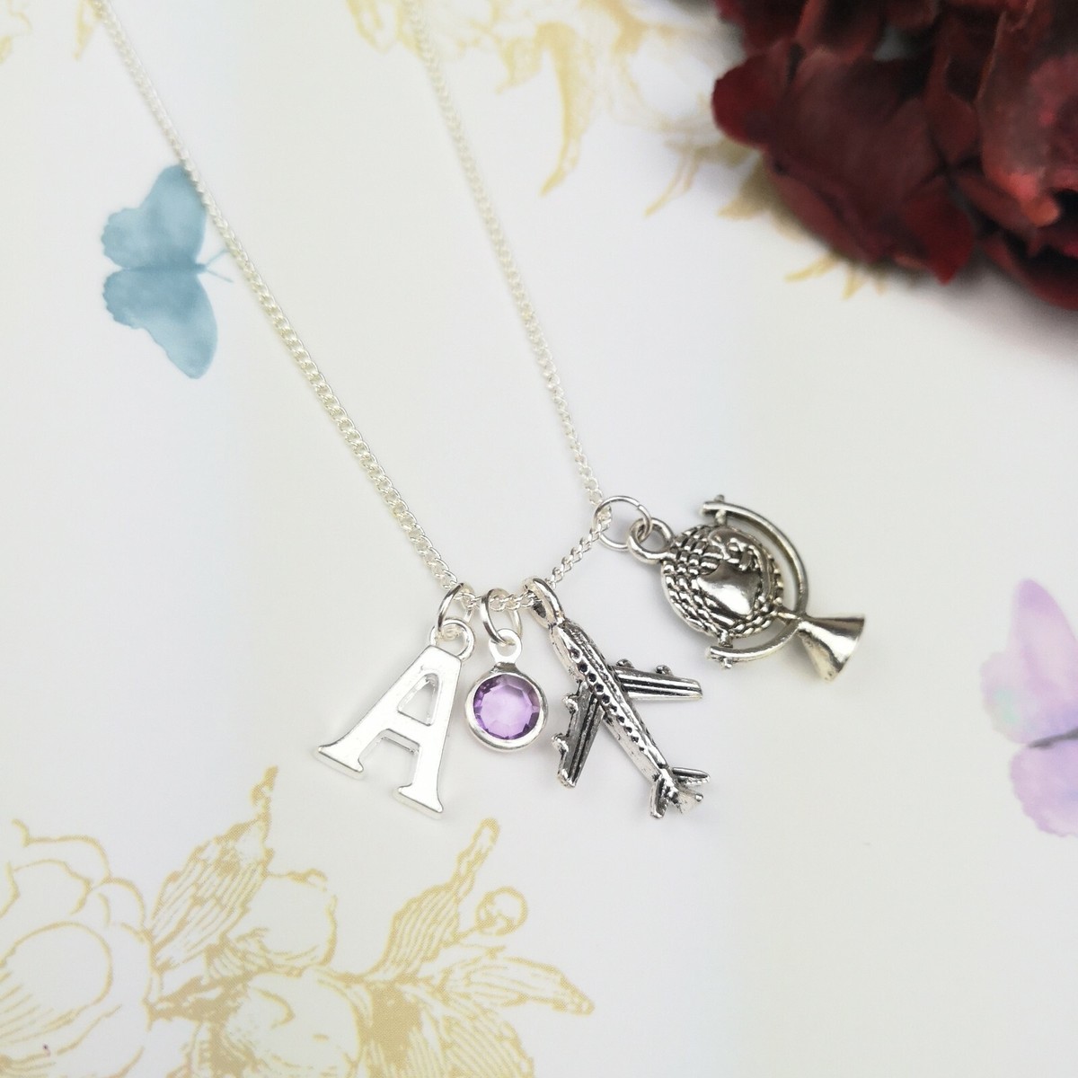 Airplane Necklace World Traveller Gift Earth Globe Personalised Flight  Attendant