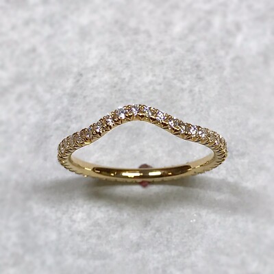 Handmade 18k Yellow Gold Curved Band Ring with Pave Cut Dawn GiA Diamonds
