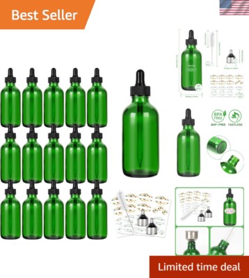 Elegant 16 Pcs 4 oz Green Dropper Bottles for Oils & Lab Solutions - BPA-Free