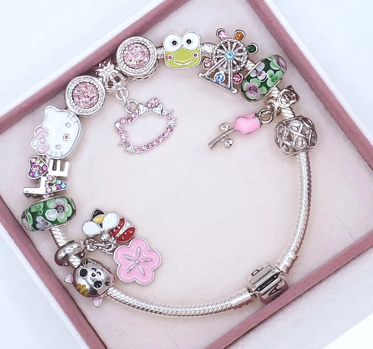 Pandora Bracelet with Pink Character Themed Charms