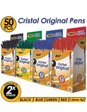 (BLACK, BLUE & RED OPTION) Buy 50, BIC Cristal Medium Ball Point Pens Biros