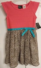 Girls Pink Violet Coral/Animal Print Satin Bow Sleeveless Dress Size XS 4-5