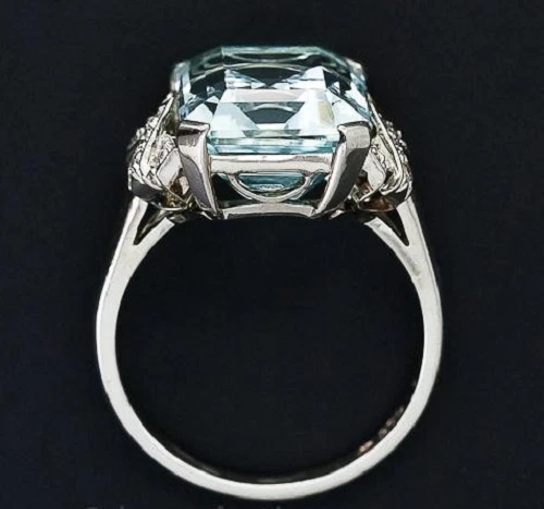  Art Deco 8.00CT Emerald Cut Aquamarine 935 Argentium Silver women's Ring. - Image 4 of 4