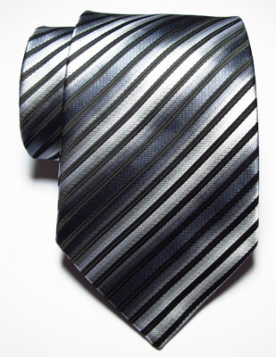 Classic Striped Black & Gray Jacquard Woven 100% Silk Men's Tie - Handmade, 57-60 Inch