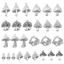 90pcs Antique Silver Mushroom Charms Tibetan Mushroom Pendants for DIY Jewelry