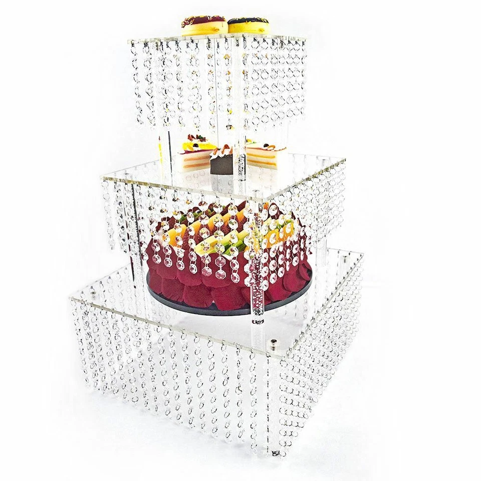 Cake Stand Acrylic Crystal Beaded Dessert Holder for Birthday Wedding Party - Image 4 of 4