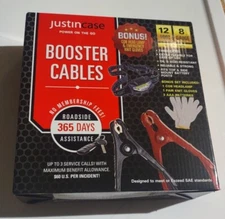 Justincase 12 Foot 8 Gauge Jumper Cables With Headlamp And Emergency Gloves