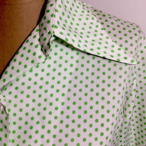 green and white polka dot blouse