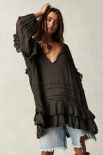 Free People FP One Tamasi Tunic Convertible V Neck Oversized Ruffle Dress NWD S