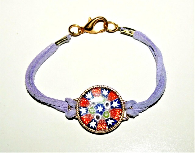Signed Murano Glass Made in Italy Lavender Leather Goldtone Bracelet, 5.75" eBay