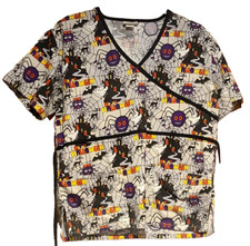 Scrub Top Halloween Bats Ghosts Spiders Cat Haunted Peppermint Scrub Size Large