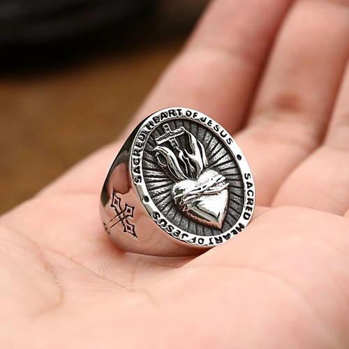 Vintage Katholischer Herz Jesu Ring Edelstahl Kreativer Buchstabe - Bild 18 von 23