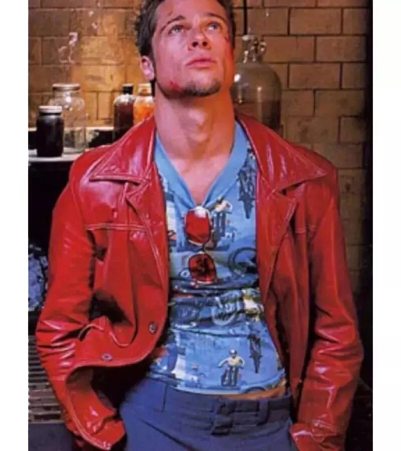 Brad Pitt Fight Club Jacket Red Tyler Durden Style Real Leather FC Costume