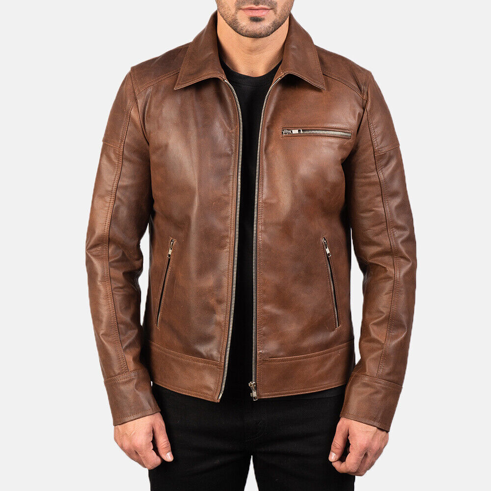 genuine handmade pure biker leather jacket for men's classic