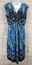Glamour Abstract Dress Sz 8 Women Blue Multi Color Sleeveless Stretch Circle
