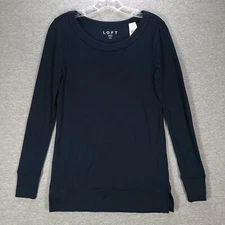 Loft Womens Top Extra Small Dark Blue Long Sleeve Round Neck Basic Capsule NWT