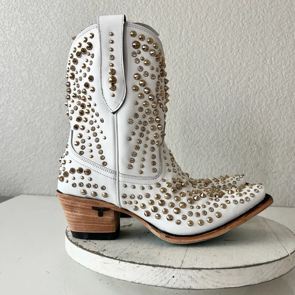 Lane DOLLY Womens Cowboy Bootie 8 White Gold Western Cowgirl Short Ankle Boots - Image 2 of 4