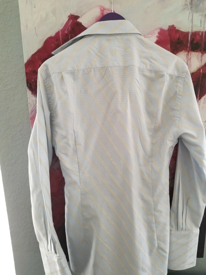 VALENTINO mens tailored fit blue Stripe dress shirt..FRENCH CUFFS.VINTAGE - Image 2 of 4