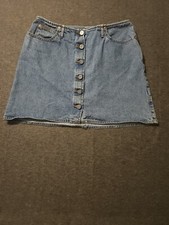 Vintage Calvin Klein Denim Skirt Women's 12 Button Up Blue Preppy 90's Y2K USA