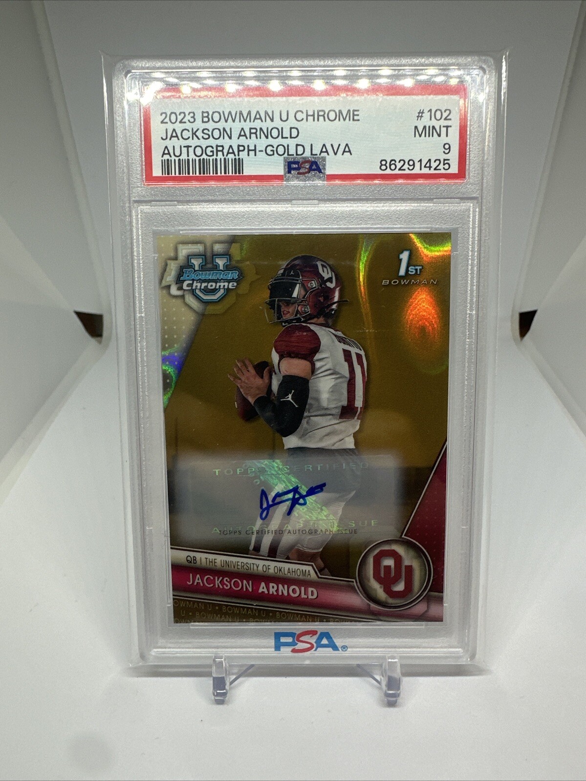 2023 Bowman Chrome University 1st Jackson Arnold Gold Lava Auto /50 PSA 9 #102