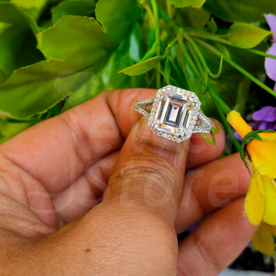 4 Kt Smaragd Hochzeit Ring Halo Diamant Trauring Verlobungsring Weißgold-Finish